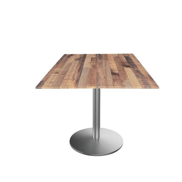 30 Tall OD214 St Steel Table Base w22 Dia foot and 32x32 Square Rustic Top, IndoorOutdoor